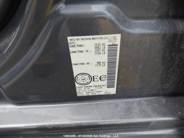 1N4BL4BW9NN384692 Nissan Altima 2.5 Se