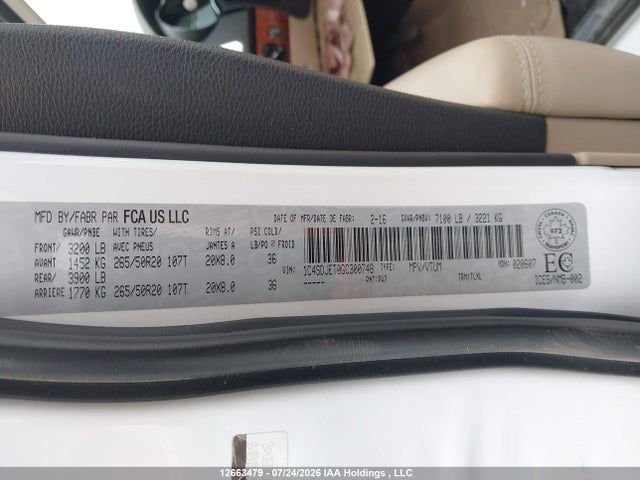 Продаж на аукціоні авто 2016 Dodge Durango Citadel, vin: 1C4SDJET0GC300748, номер лоту: 12663479