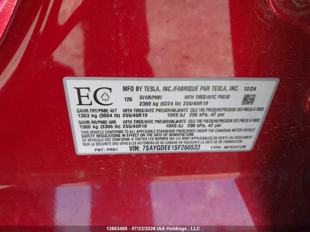 Tesla Model Y Long Range 2025 7SAYGDEE1SF266533 Image 9