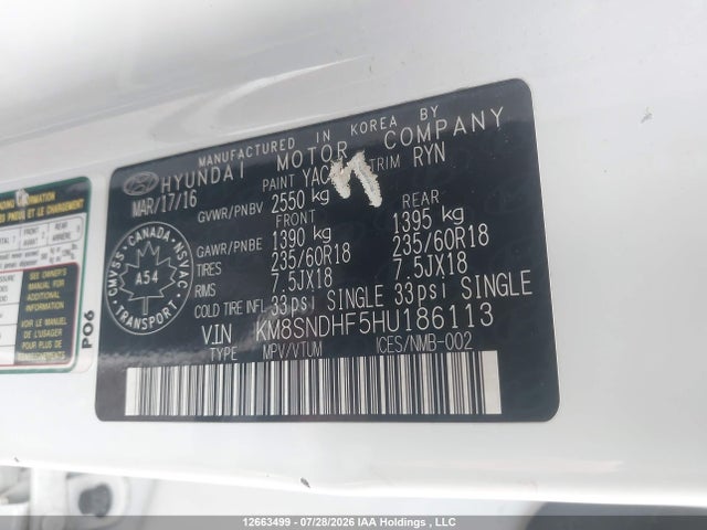 Продажа на аукционе авто 2017 Hyundai Santa Fe Xl, vin: KM8SNDHF5HU186113, номер лота: 12663499