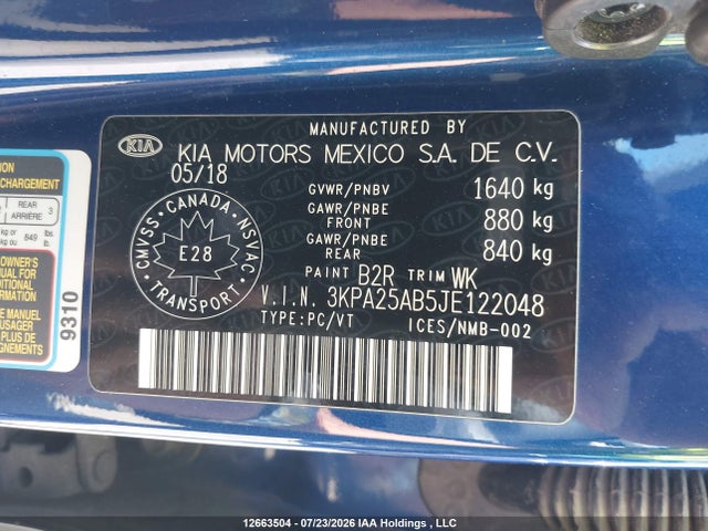 Продаж на аукціоні авто 2018 Kia Rio Lx/lx+, vin: 3KPA25AB5JE122048, номер лоту: 12663504
