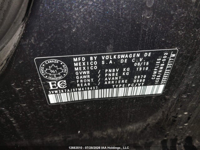 3VW2K7AJ9FM419437 Volkswagen Jetta 2.0l Trendline/2.0l Trendline+