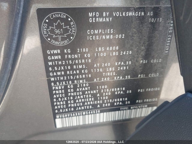 WVGHV3AX6EW544536 Volkswagen Tiguan Comfortline/trendline