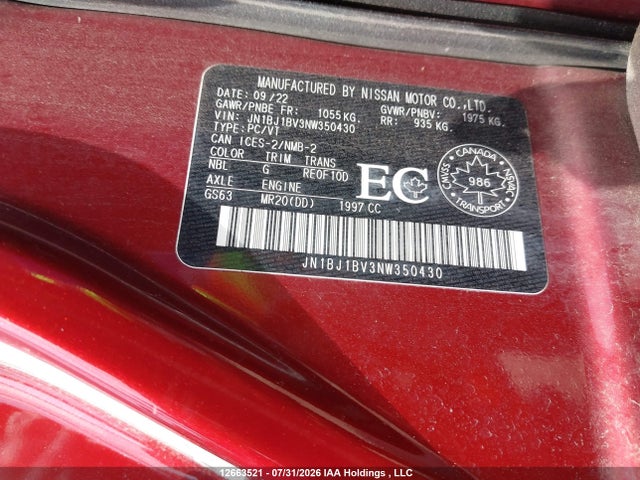 12663521 :رقم المزاد ، JN1BJ1BV3NW350430 vin ، 2022 Nissan Qashqai Sv مزاد بيع
