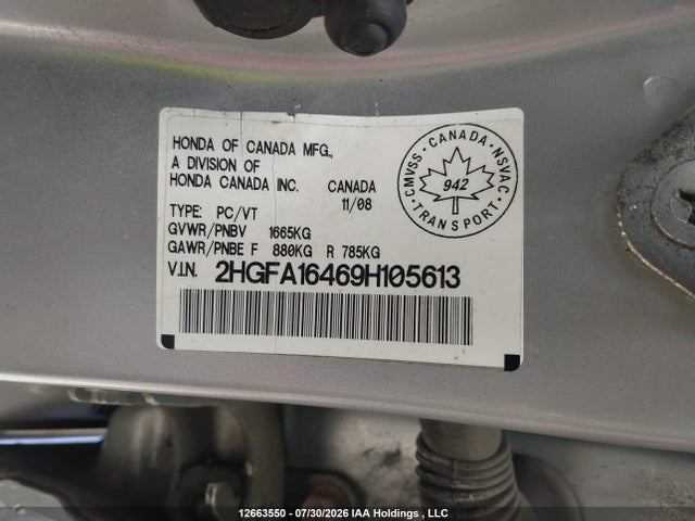 2009 Honda Civic Dx-g მანქანა იყიდება აუქციონზე, vin: 2HGFA16469H105613, აუქციონის ნომერი: 12663550