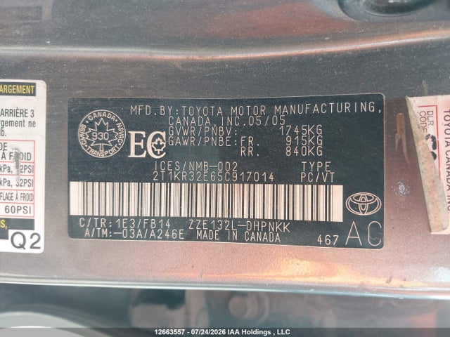 Продажа на аукционе авто 2005 Toyota Matrix, vin: 2T1KR32E65C917014, номер лота: 12663557
