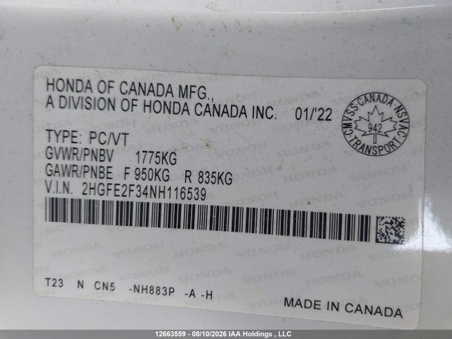 Honda CIVIC EX 2022 2HGFE2F34NH116539 Image 9