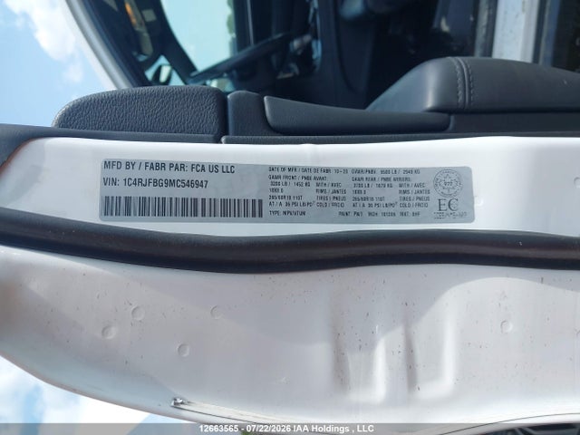 Продаж на аукціоні авто 2021 Jeep Grand Cherokee Limited, vin: 1C4RJFBG9MC546947, номер лоту: 12663565