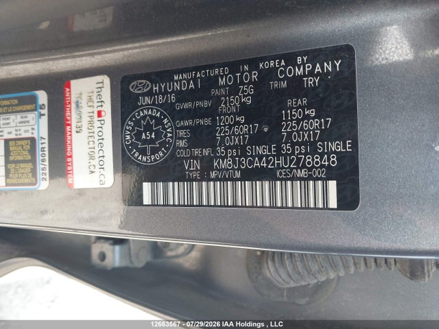 2017 Hyundai Tucson Limited/sport And Eco/se მანქანა იყიდება აუქციონზე, vin: KM8J3CA42HU278848, აუქციონის ნომერი: 12663567