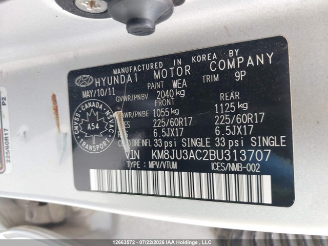 Aukcja sprzedaży 2011 Hyundai Tucson Gls/limited, vin: KM8JU3AC2BU313707, numer aukcji: 12663572