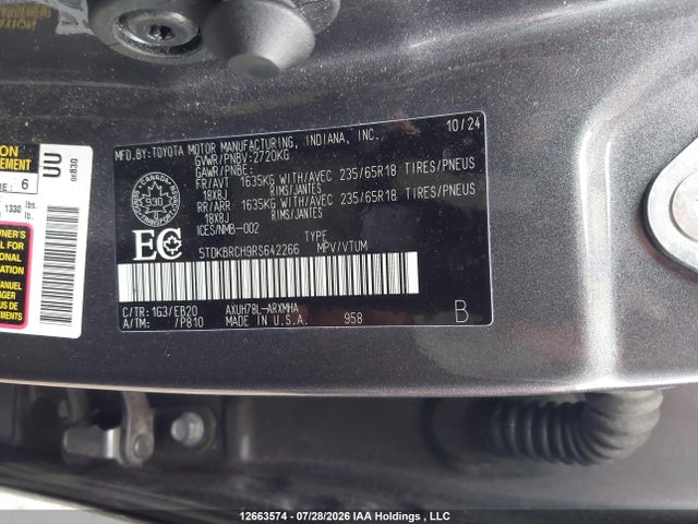 5TDKBRCH9RS642266 Toyota Highlander Hybrid Hybrid
