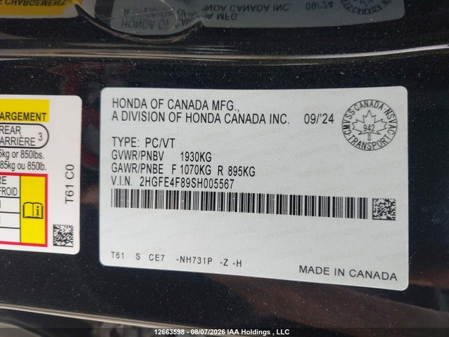 Honda Civic 2025 2HGFE4F89SH005567 Image 22