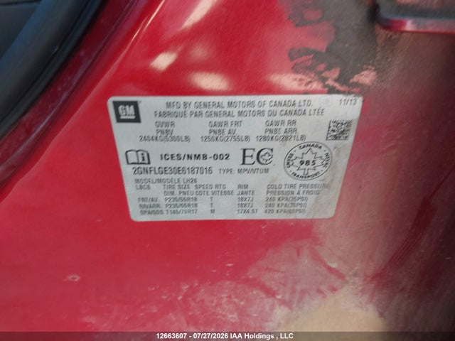 2014 Chevrolet Equinox 2lt მანქანა იყიდება აუქციონზე, vin: 2GNFLGE30E6187016, აუქციონის ნომერი: 12663607