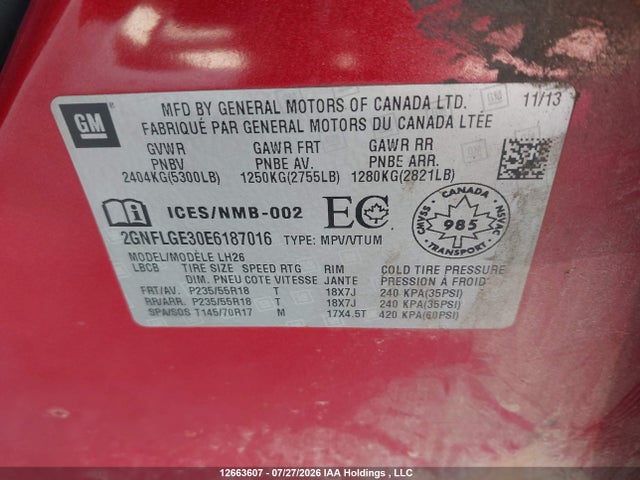 2014 Chevrolet Equinox 2lt მანქანა იყიდება აუქციონზე, vin: 2GNFLGE30E6187016, აუქციონის ნომერი: 12663607