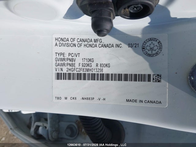 2HGFC2F83MH013256 Honda Civic Sport