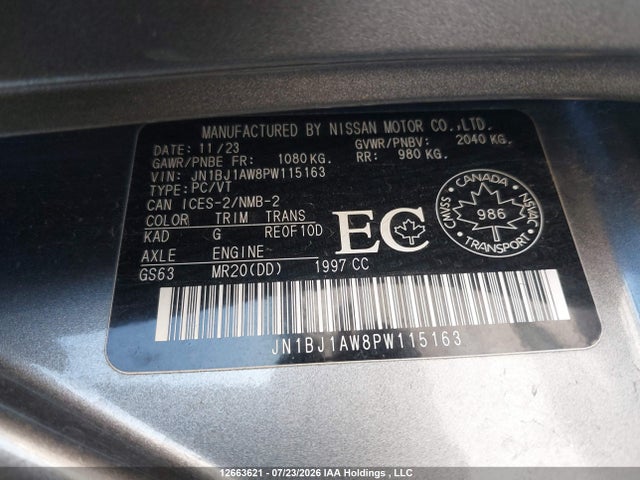 JN1BJ1AW8PW115163 Nissan Qashqai S