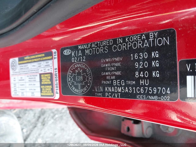 Продаж на аукціоні авто 2012 Kia Rio Lx, vin: KNADM5A31C6759704, номер лоту: 12663623