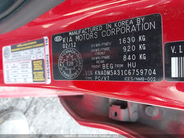Продаж на аукціоні авто 2012 Kia Rio Lx, vin: KNADM5A31C6759704, номер лоту: 12663623