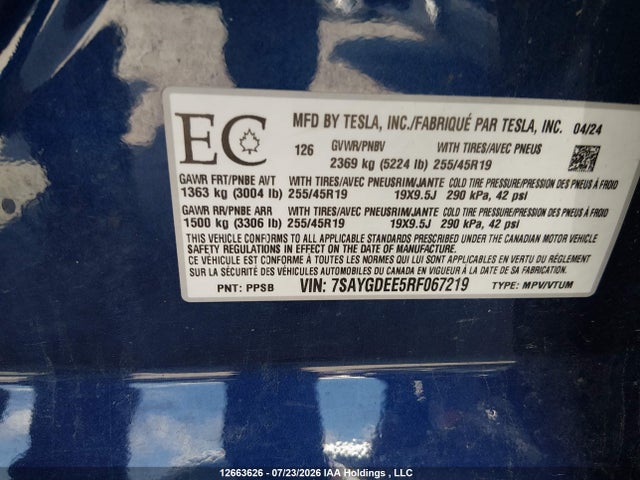 Tesla Model Y 2024 7SAYGDEE5RF067219 Image 9