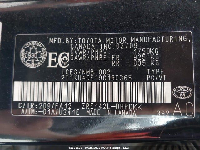 Aukcja sprzedaży 2009 Toyota Matrix, vin: 2T1KU40E19C180365, numer aukcji: 12663638
