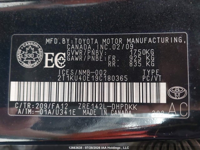 Aukcja sprzedaży 2009 Toyota Matrix, vin: 2T1KU40E19C180365, numer aukcji: 12663638