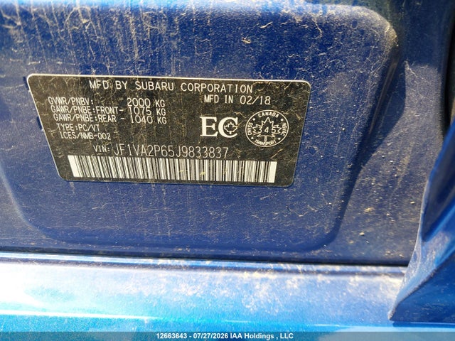 Продажа на аукционе авто 2018 Subaru Wrx Sti Sport, vin: JF1VA2P65J9833837, номер лота: 12663643