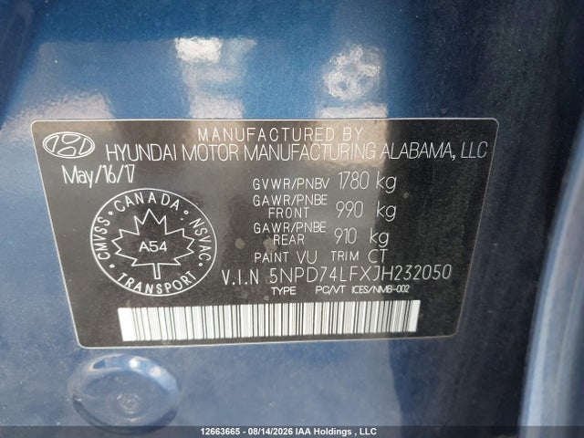 Продажа на аукционе авто 2018 Hyundai Elantra, vin: 5NPD74LFXJH232050, номер лота: 12663665
