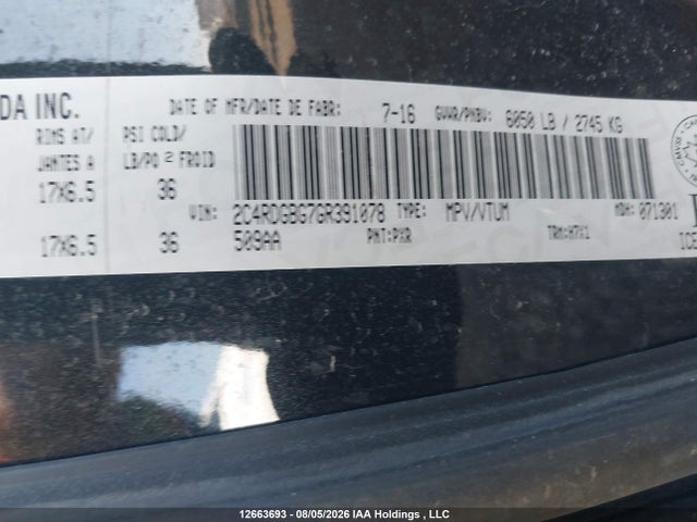 12663693 :رقم المزاد ، 2C4RDGBG7GR391078 vin ، 2016 Dodge Grand Caravan Se/sxt مزاد بيع