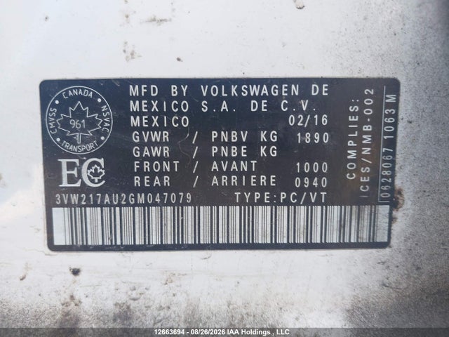 Aukcja sprzedaży 2016 Volkswagen Golf S/se/sel, vin: 3VW217AU2GM047079, numer aukcji: 12663694