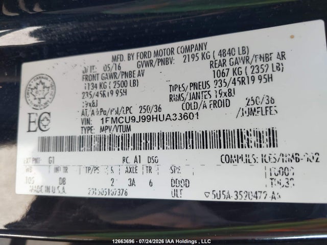 Продаж на аукціоні авто 2017 Ford Escape Titanium, vin: 1FMCU9J99HUA33601, номер лоту: 12663696