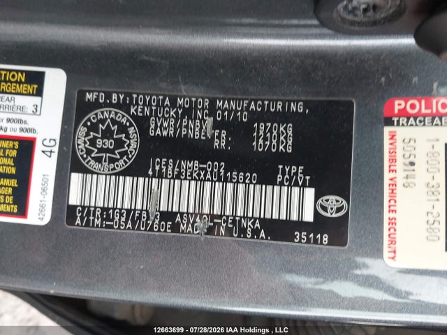 Продаж на аукціоні авто 2010 Toyota Camry Le, vin: 4T1BF3EKXAU115620, номер лоту: 12663699