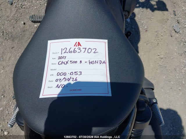 2017 Honda Cmx500 H მანქანა იყიდება აუქციონზე, vin: MLHPC5629H5000053, აუქციონის ნომერი: 12663702