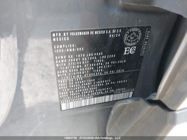 12663708 :رقم المزاد ، 3VVSX7B26RM079522 vin ، 2024 Volkswagen Taos Se مزاد بيع