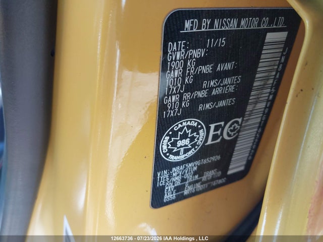 JN8AF5MV9GT652926 Nissan Juke Nismo/sl/sv
