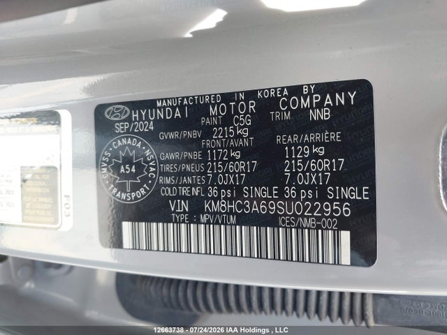 Продаж на аукціоні авто 2025 Hyundai Kona Electric Preferred, vin: KM8HC3A69SU022956, номер лоту: 12663738