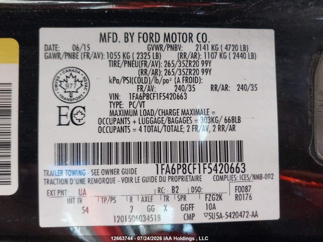 Ford MUSTANG GT 2015 1FA6P8CF1F5420663 Image 18