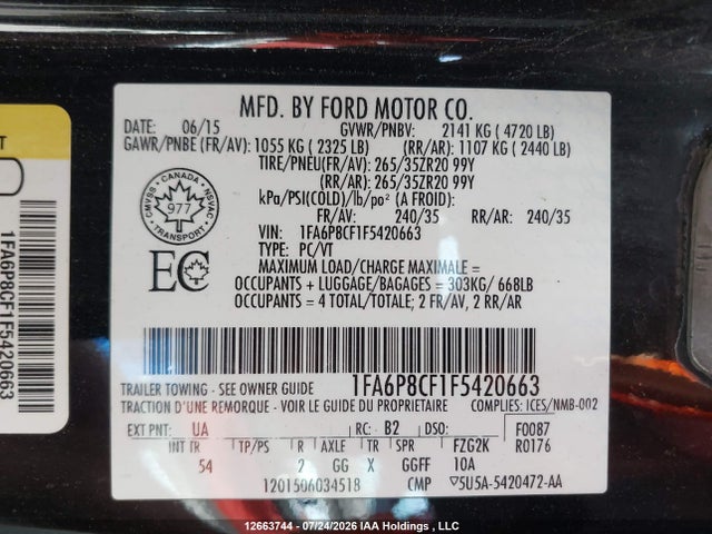 Ford MUSTANG GT 2015 1FA6P8CF1F5420663 Image 9