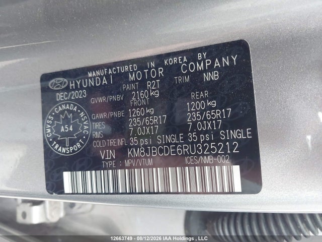Продажа на аукционе авто 2024 Hyundai Tucson Sel, vin: KM8JBCDE6RU325212, номер лота: 12663749