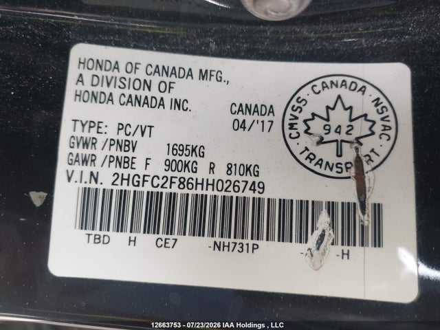 Honda CIVIC EX 2017 2HGFC2F86HH026749 Image 9