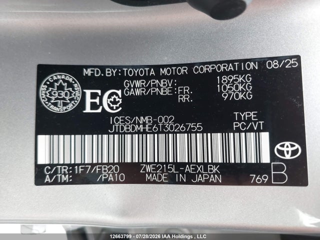 Продаж на аукціоні авто 2026 Toyota Corolla Hybrid Le Awd, vin: JTDBDMHE6T3026755, номер лоту: 12663799