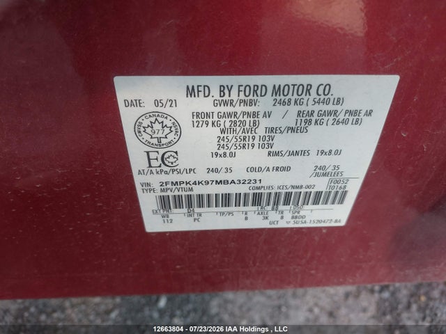 Ford Edge Titanium 2021 2FMPK4K97MBA32231 Image 9