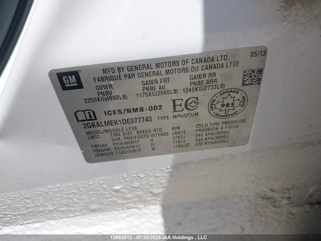 Продаж на аукціоні авто 2013 Gmc Terrain Sle, vin: 2GKALMEK1D6377743, номер лоту: 12663812