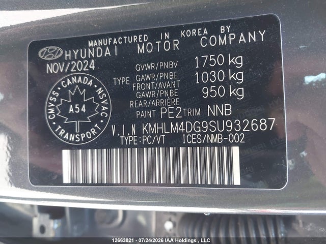 12663821 :رقم المزاد ، KMHLM4DG9SU932687 vin ، 2025 Hyundai Elantra Sel Sport مزاد بيع