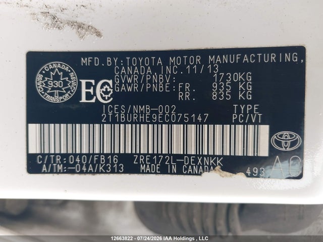Toyota COROLLA LE 2014 2T1BURHE9EC075147 Image 9