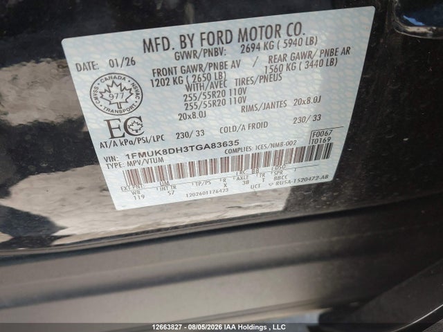 Aukcja sprzedaży 2026 Ford Explorer, vin: 1FMUK8DH3TGA83635, numer aukcji: 12663827