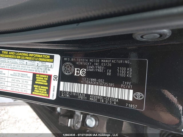 Aukcja sprzedaży 2026 Toyota Camry Xse/night Shade/le/xle/se, vin: 4T1DAACK9TU725185, numer aukcji: 12663835