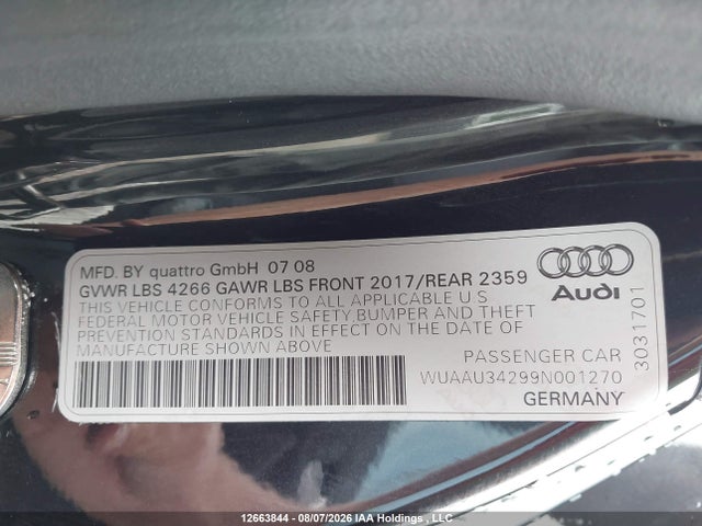 Aukcja sprzedaży 2009 Audi R8 4.2, vin: WUAAU34299N001270, numer aukcji: 12663844