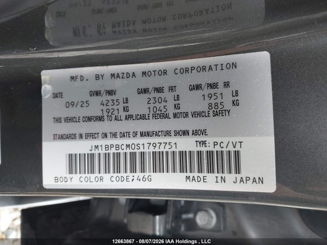 12663867 :رقم المزاد ، JM1BPBCM0S1797751 vin ، 2025 Mazda 3 Preferred مزاد بيع