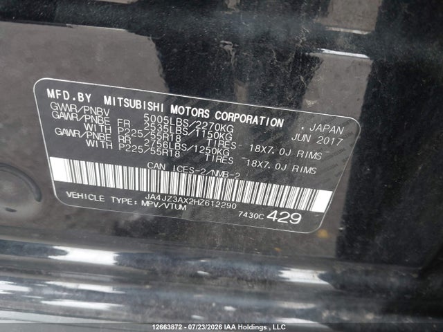 JA4JZ3AX2HZ612290 Mitsubishi Outlander Se