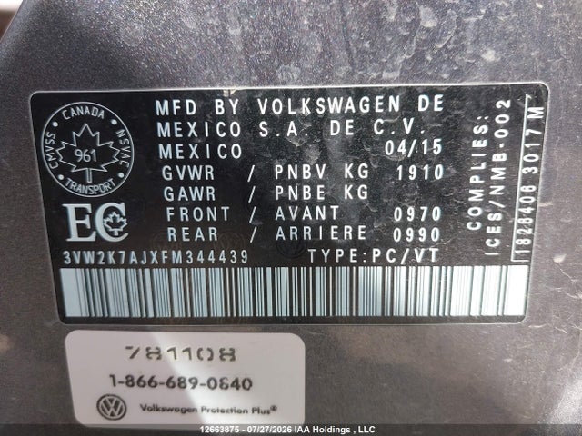 3VW2K7AJXFM344439 Volkswagen JETTA S